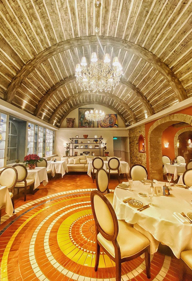 Restaurant Chandelier Table Archway Pitched Roof Lighting